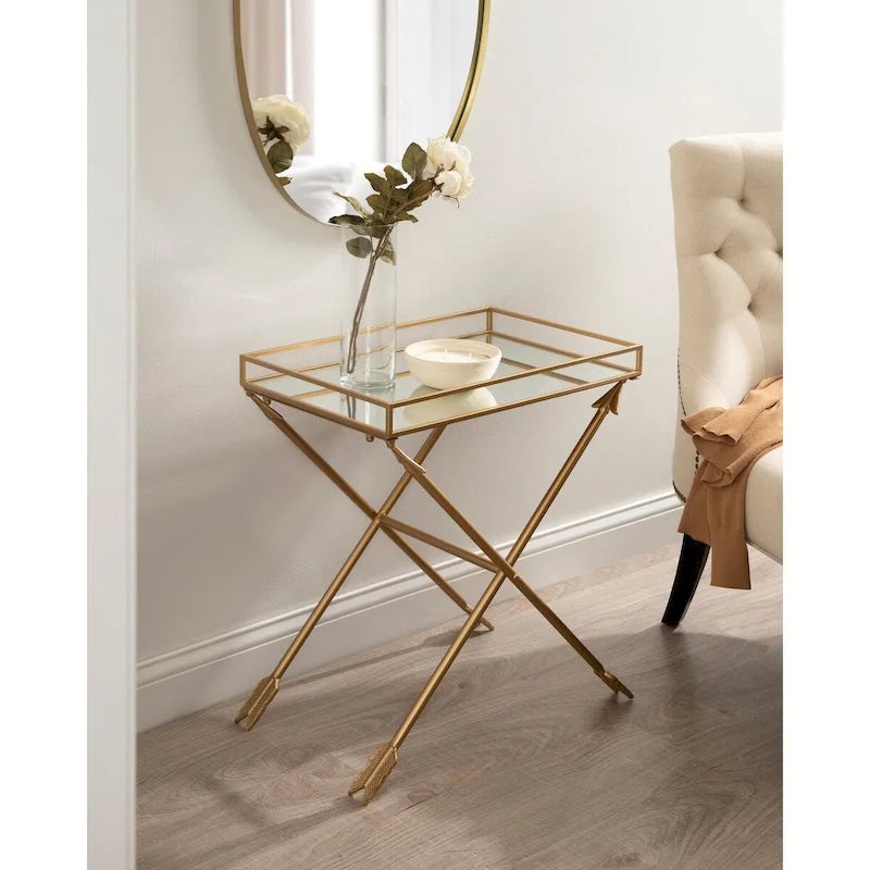 Table d'appoint Arrow en métal – Plateau en verre, 21x14x26