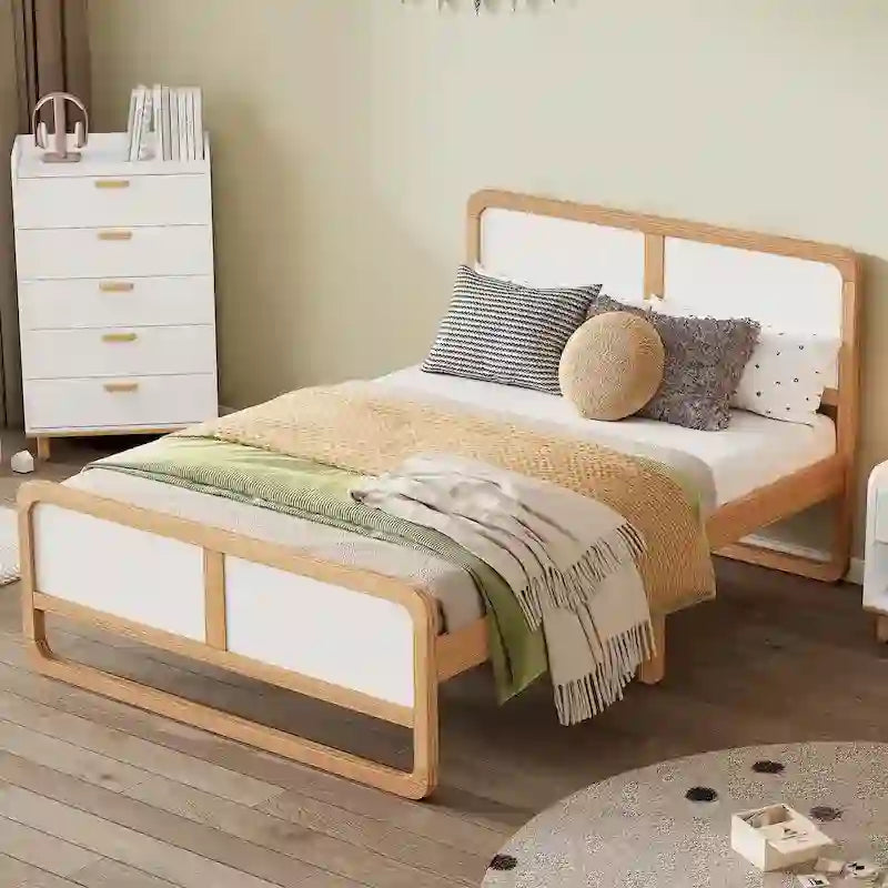 Lit plateforme pleine grandeur en bois massif de style moderne pour enfants
