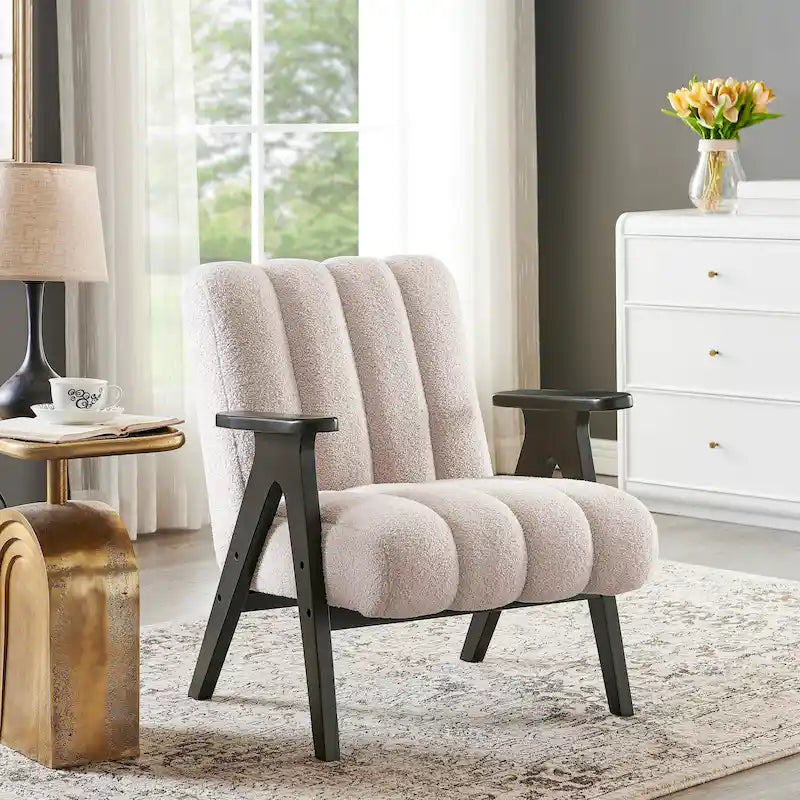 Fauteuil d'appoint moderne Teddy Sherpa – Structure en bois espresso