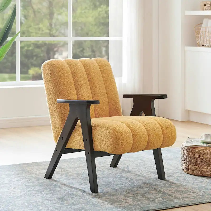 Fauteuil d'appoint moderne Teddy Sherpa – Structure en bois espresso