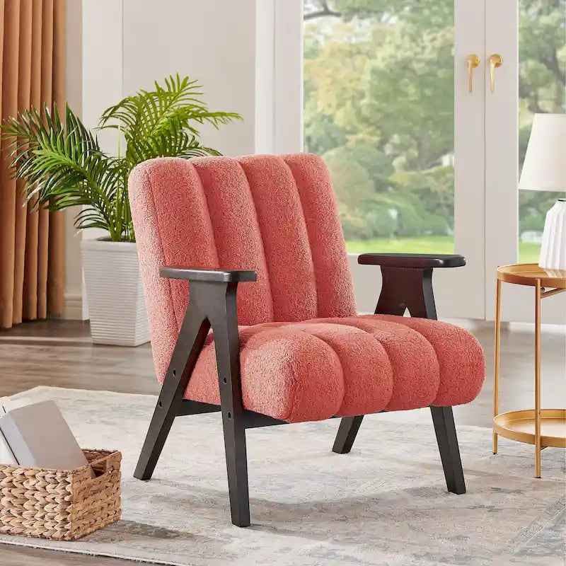 Fauteuil d'appoint moderne Teddy Sherpa – Structure en bois espresso