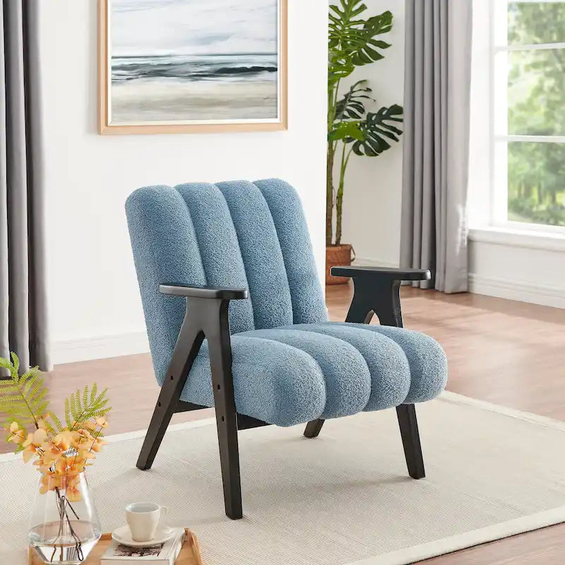 Fauteuil d'appoint moderne Teddy Sherpa – Structure en bois espresso