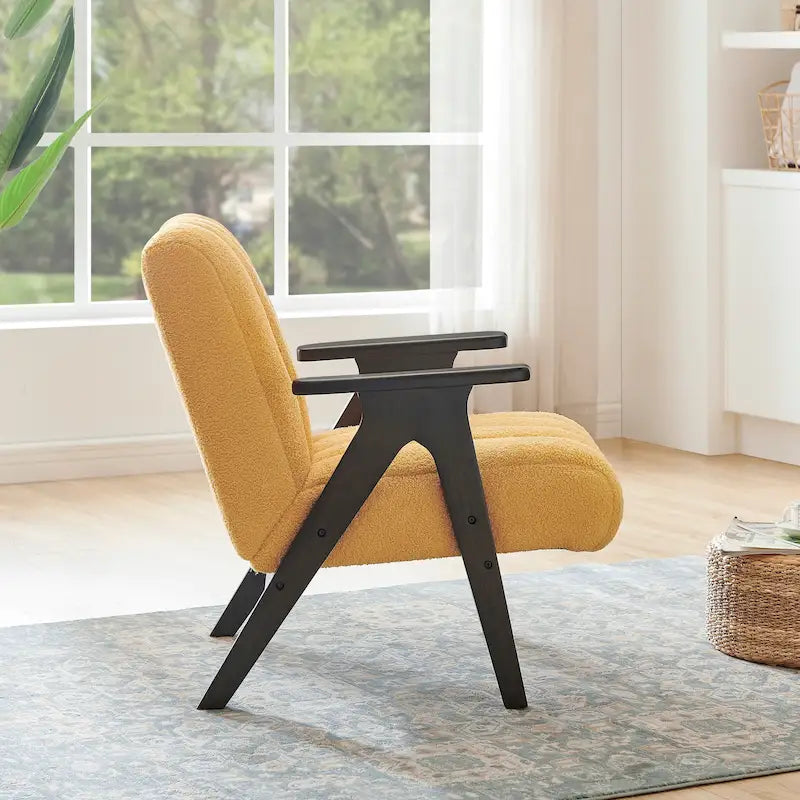 Fauteuil d'appoint moderne Teddy Sherpa – Structure en bois espresso