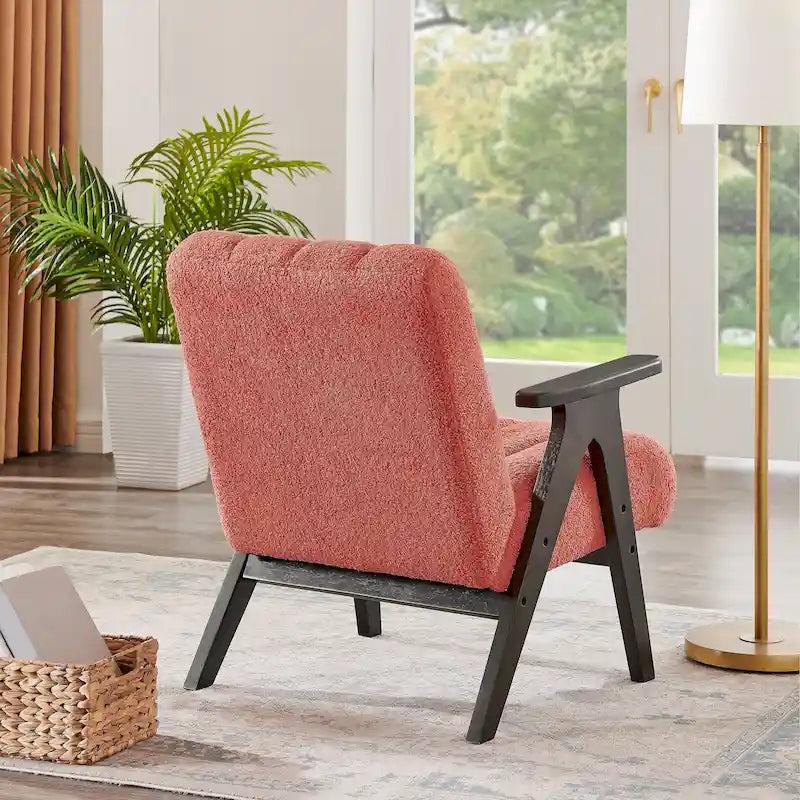 Fauteuil d'appoint moderne Teddy Sherpa – Structure en bois espresso