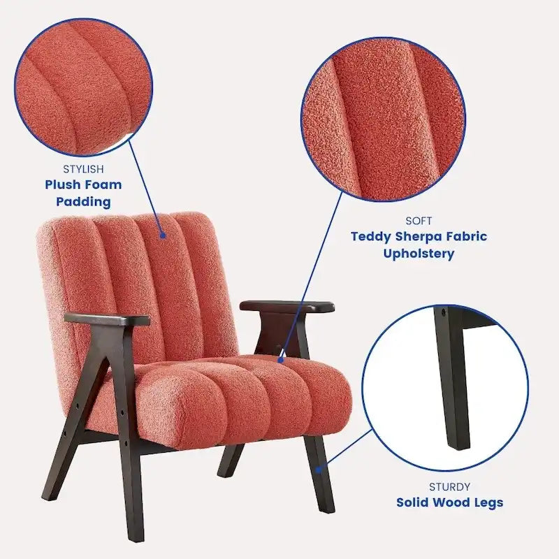 Fauteuil d'appoint moderne Teddy Sherpa – Structure en bois espresso