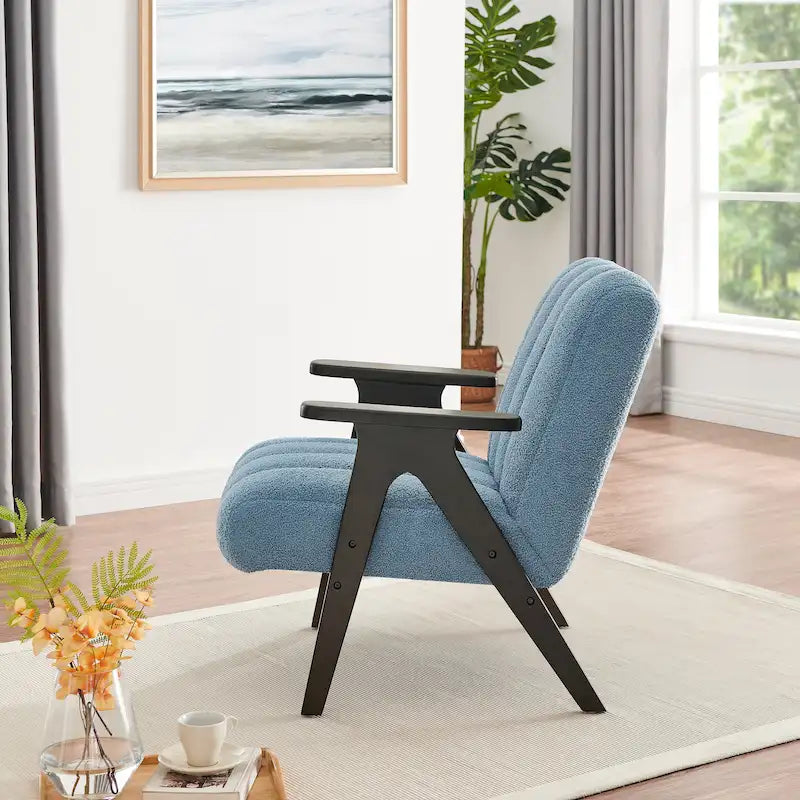Fauteuil d'appoint moderne Teddy Sherpa – Structure en bois espresso
